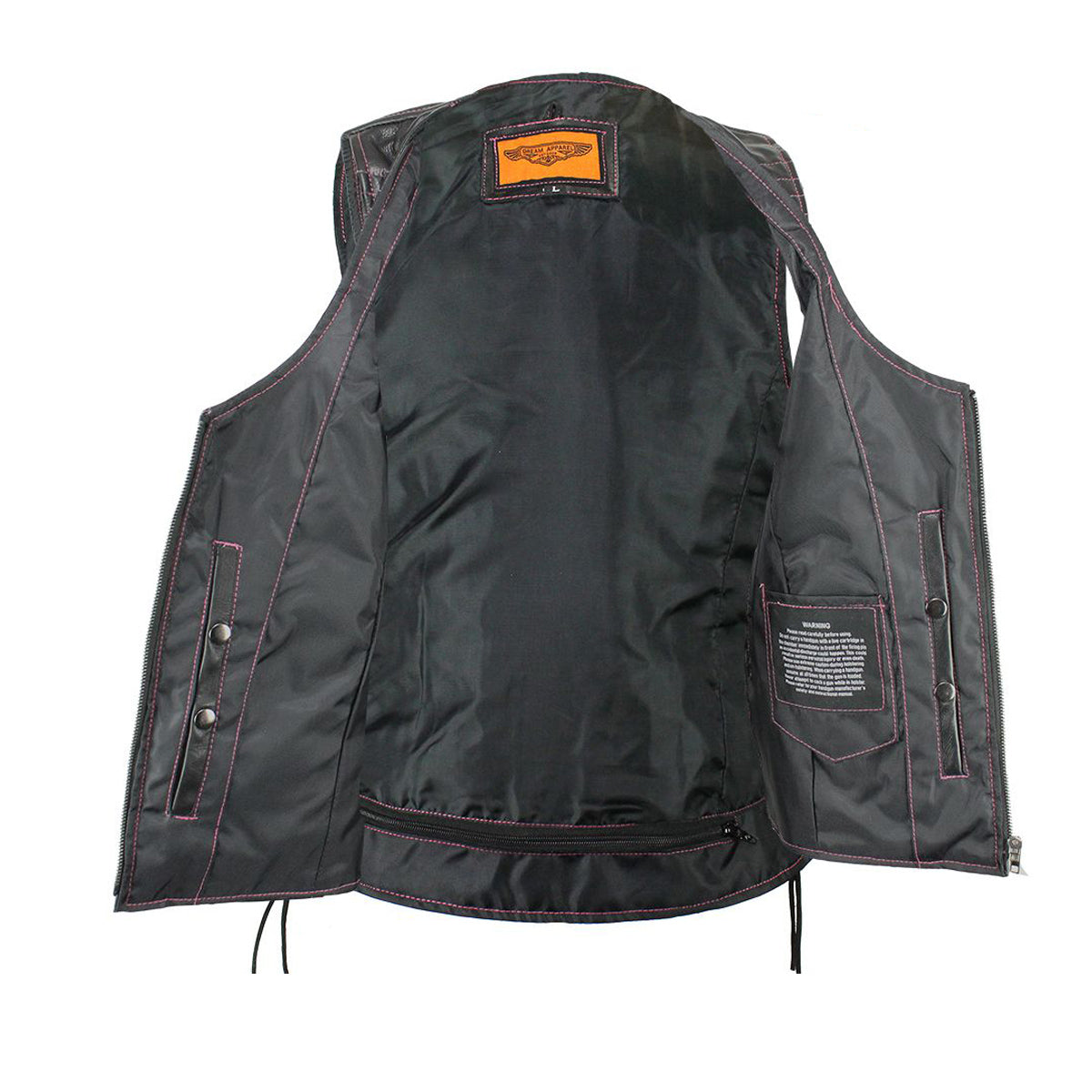 Women's Naked Black and Pink Motorcycle Leather vest