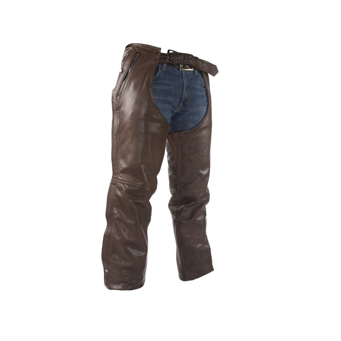 Distressed Brown Leather Motorcycle Chaps with Leather Belt