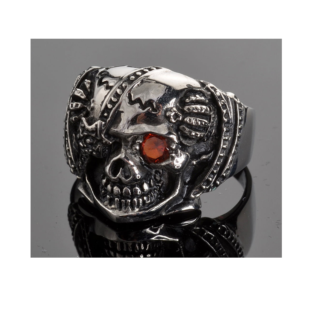 STAINLESS STEEL MEN'S EYE PATCH SKULL RING