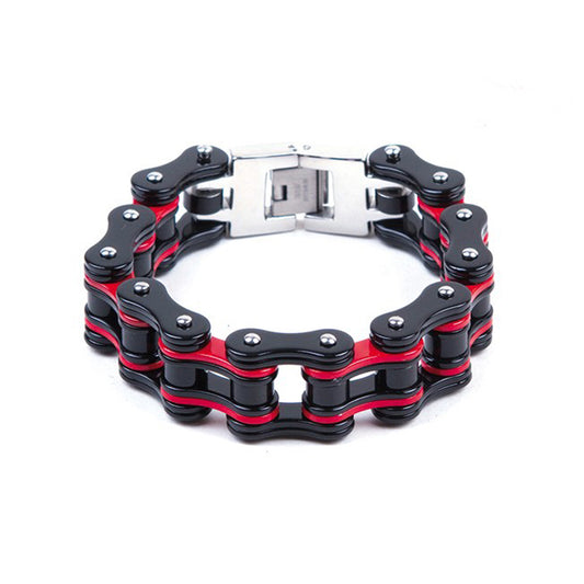 Black & Red Stainless Steel Motorcycle Chain Bracelet
