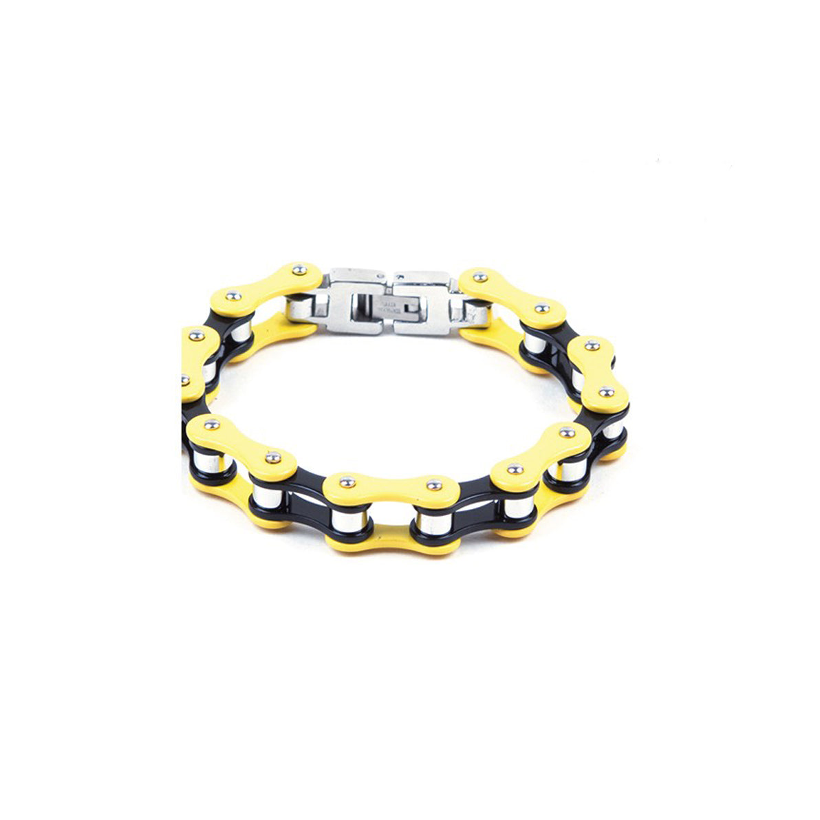 Black & Yellow Stainless Steel Motorcycle Chain Bracelet