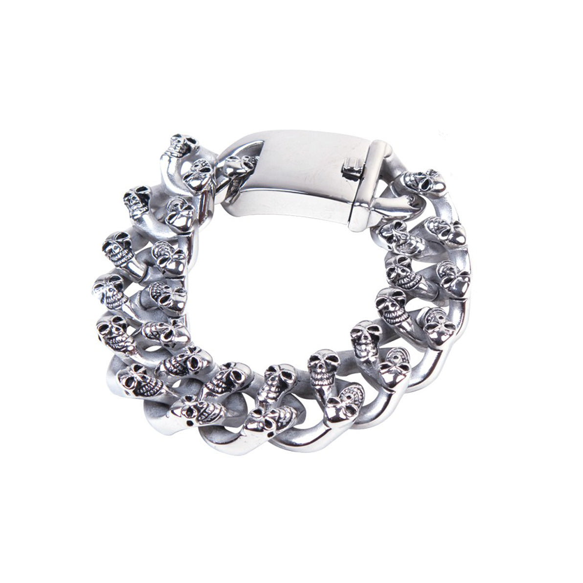 Heavy Duty Stainless Steel Bracelet With Skulls