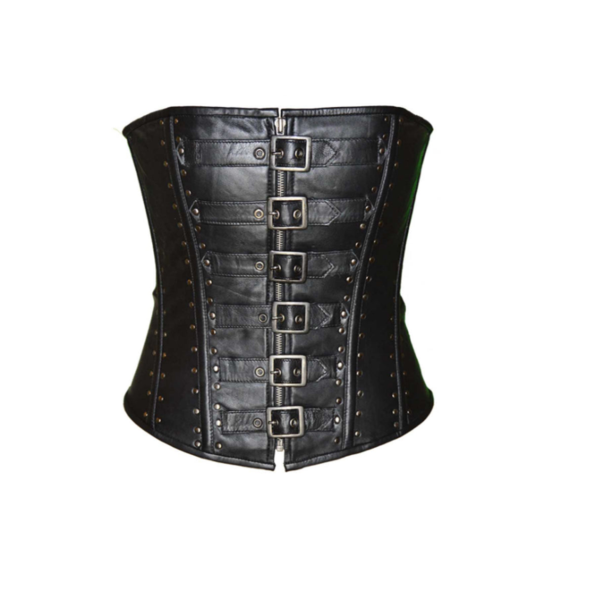 LADIES CORSET 6 BUCKLE ZIP FRONT STUDDED