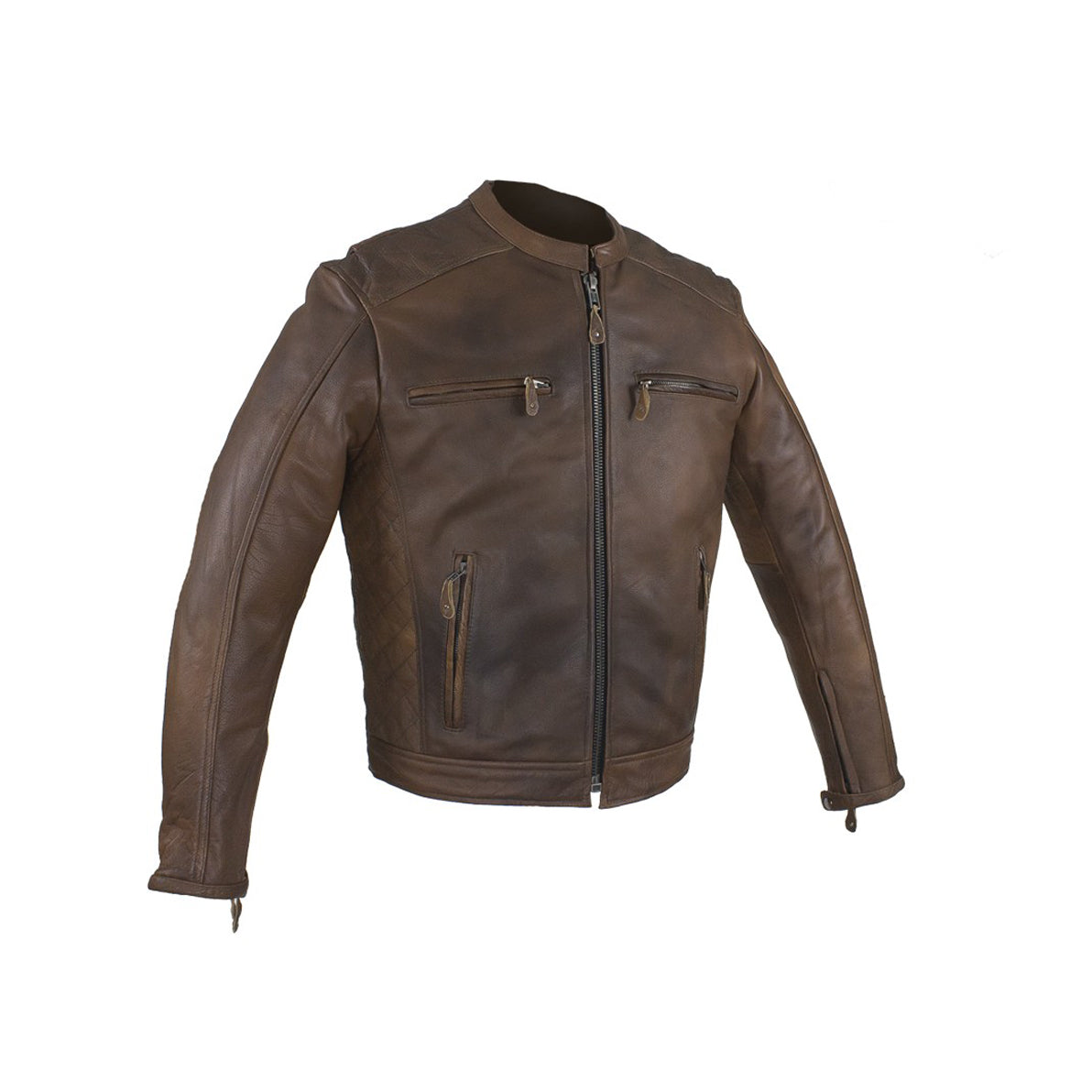 Men's Brown Naked Cowhide Leather Diamond Jacket