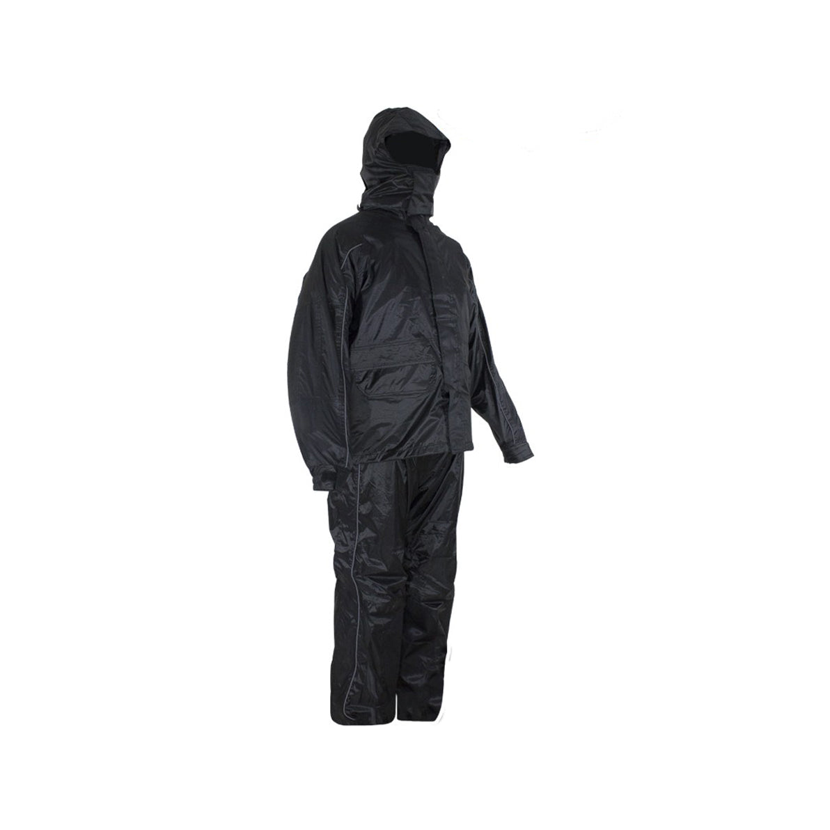 Two-Piece Black Rain Suit With Zippered Side Seams