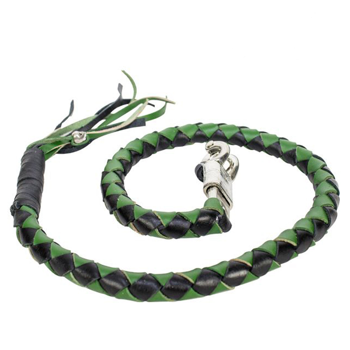 42" X 2" Hand-braided Naked Leather Get Back Whip - Black/Green