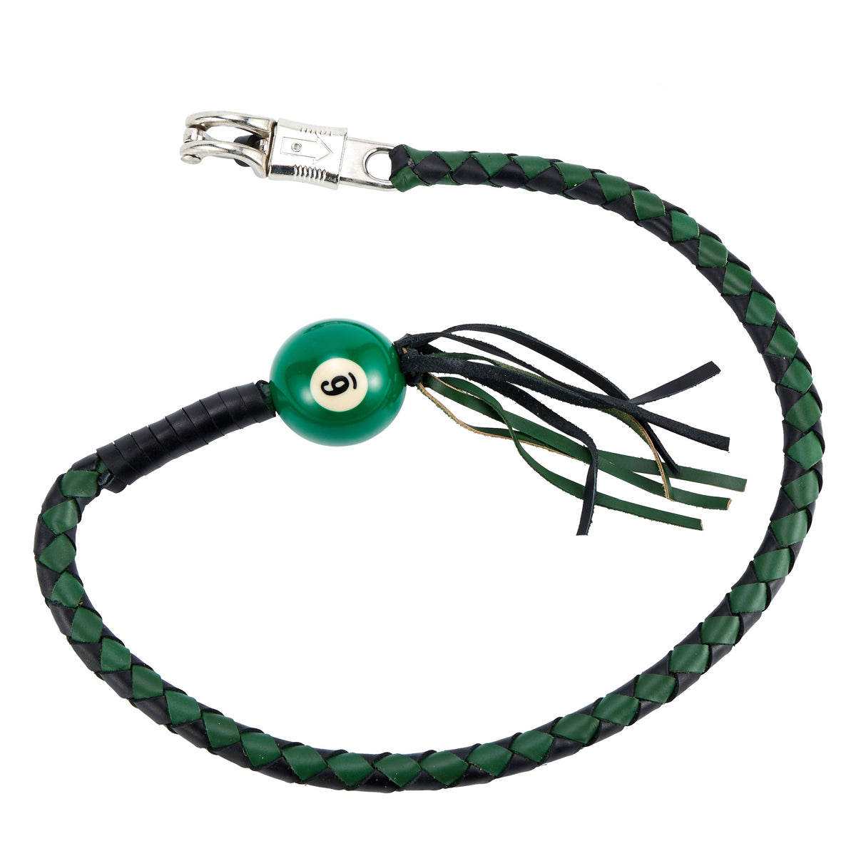 Black And Green Fringed Get Back Whip W/ Pool Ball