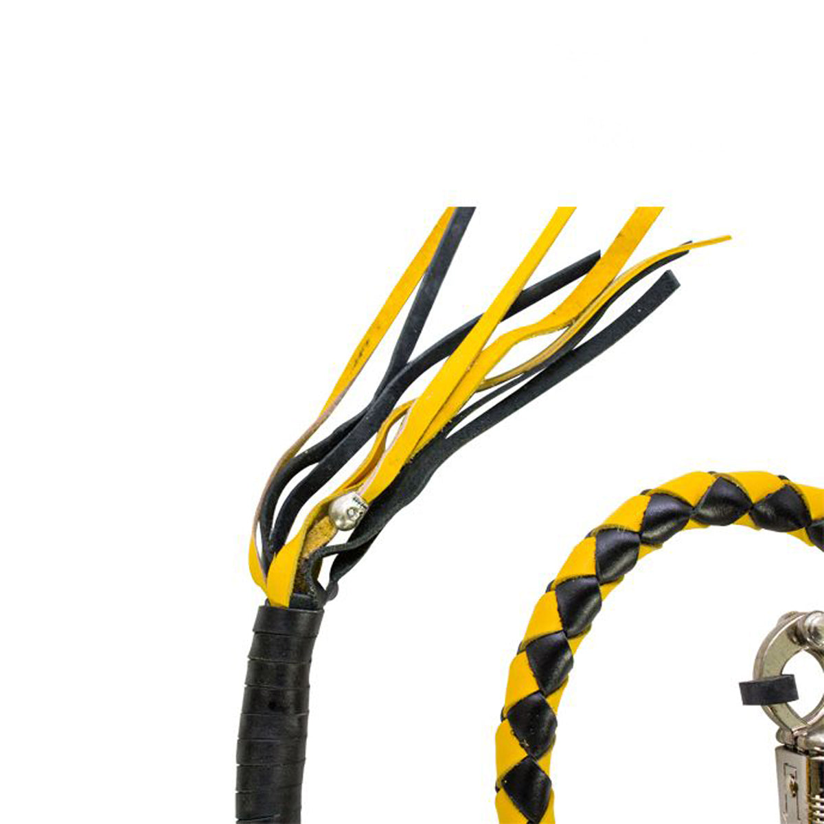 42" X 2" Hand-braided Naked Cowhide Leather Get Back Whip - Black/Yellow
