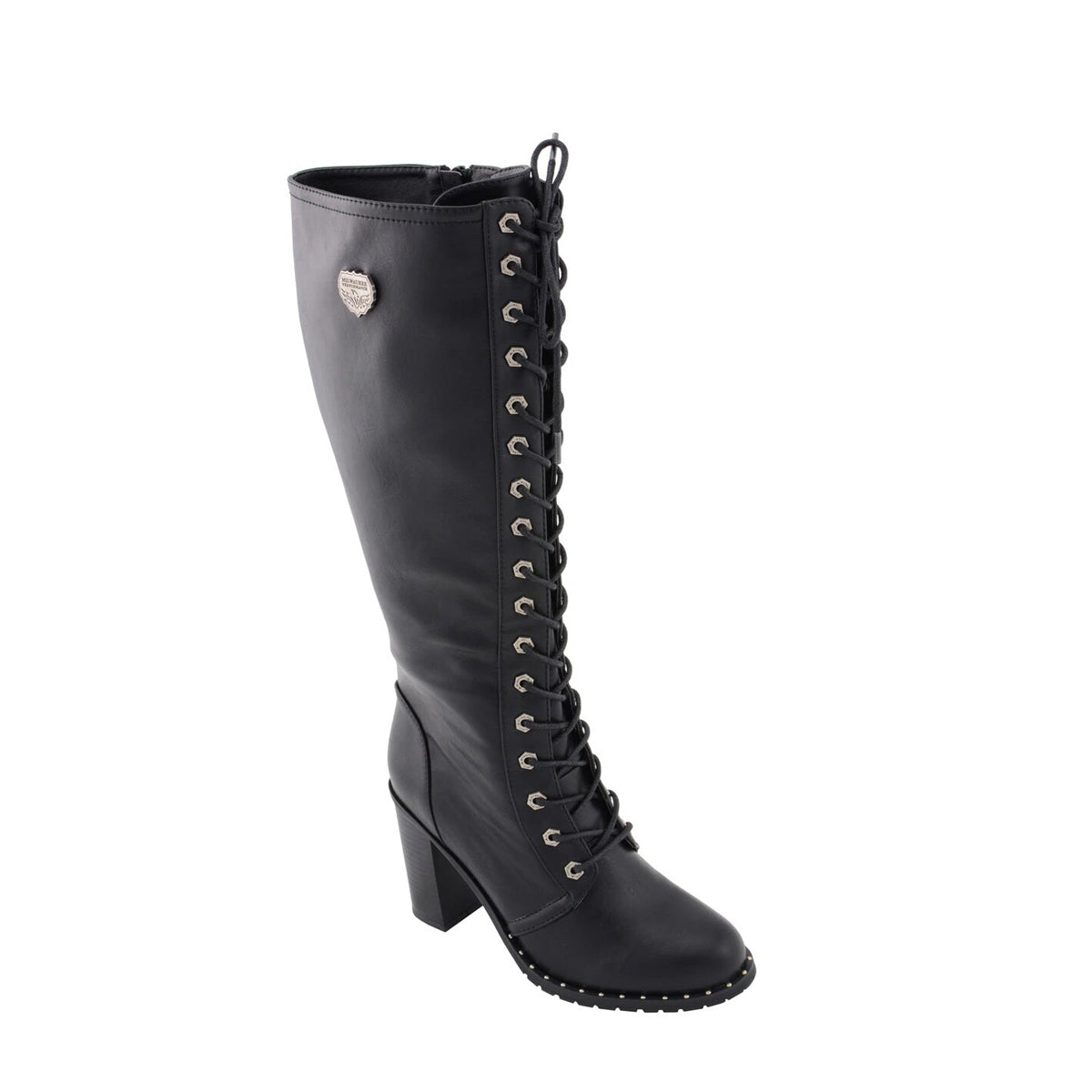 Women Black Lace-Up Tall Boots with Platform Heel