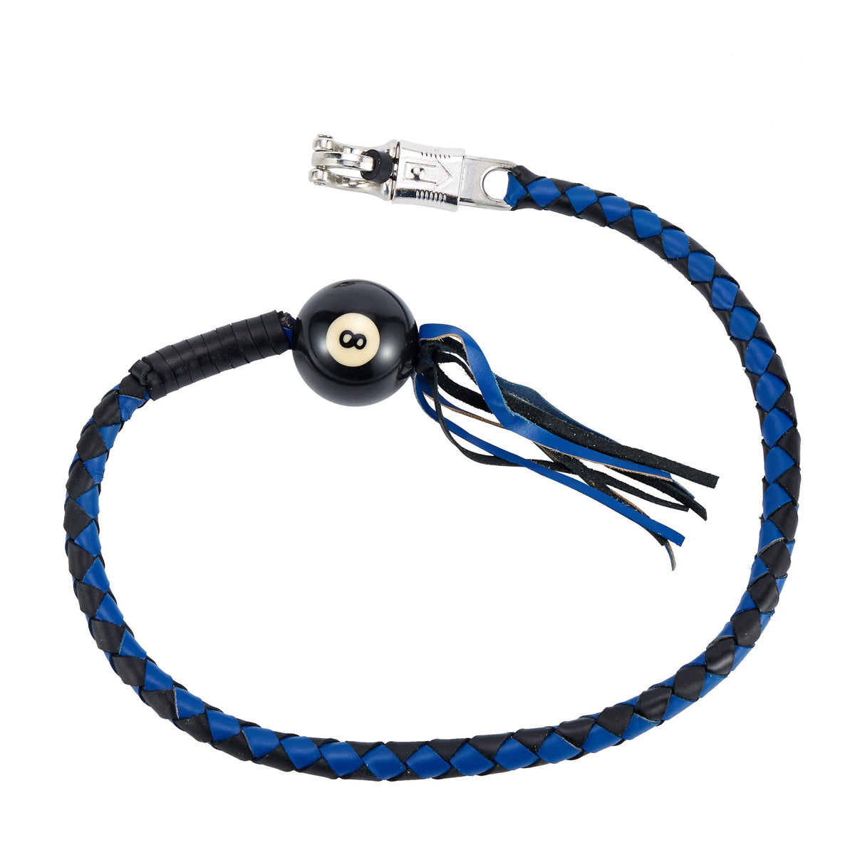 Black And Blue Fringed Get Back Whip With Black Pool Ball8