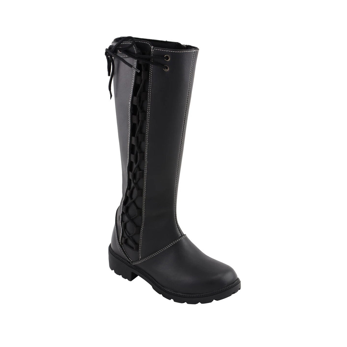 Womens 17 Inch Black Lace Side Boot with Contrast White Stitching