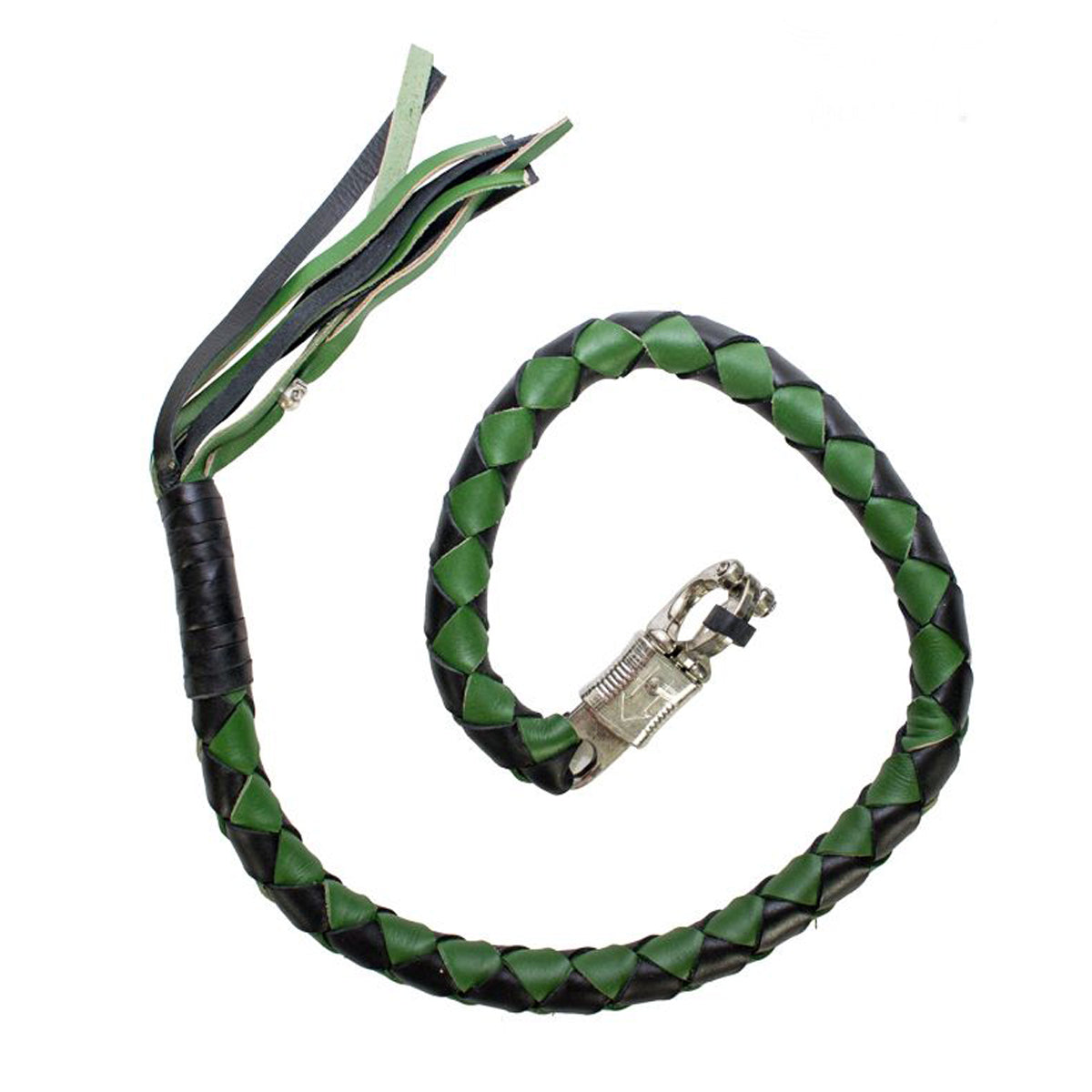42" X 3" Hand-braided Naked Cowhidwe Leather Get Back Whip - Black/Green