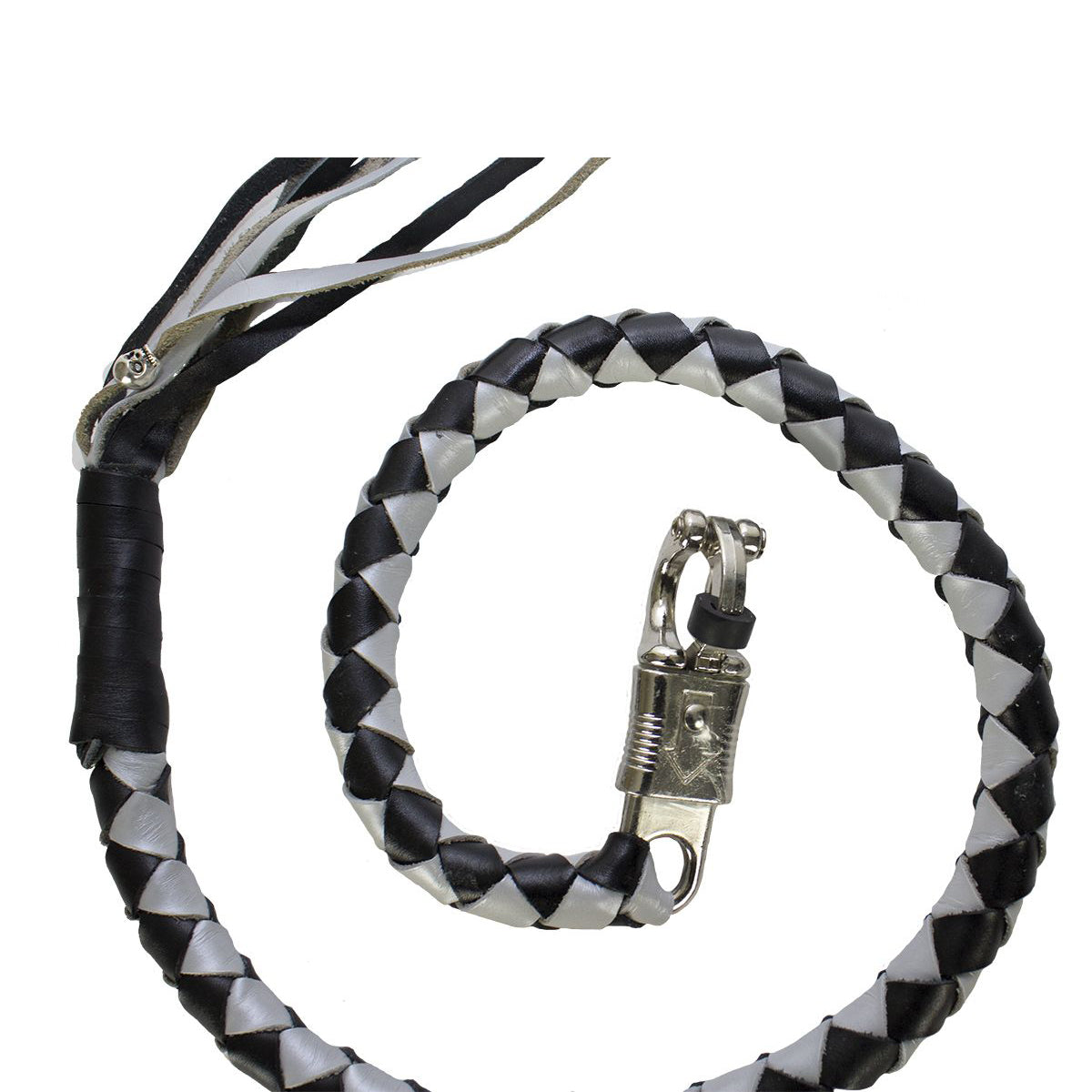 Black And Silver Hand-Braided Leather Get back Whips - 2" Thick/42" Length