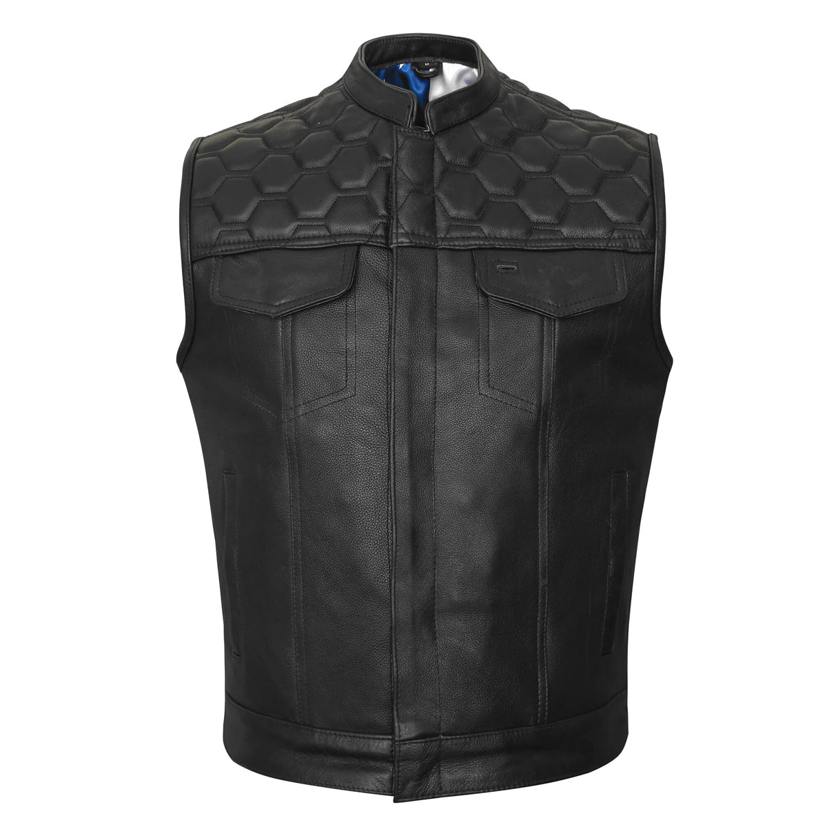 High Mileage Men's Zipper and Snap Closure Leather Club Vest with padding Quick Access with American Flag Liner