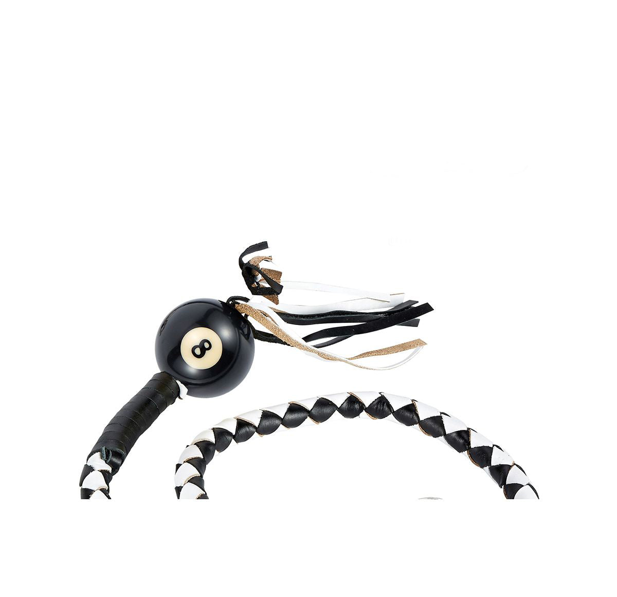Black And White Fringed Get Back Whip With Pool Ball 8