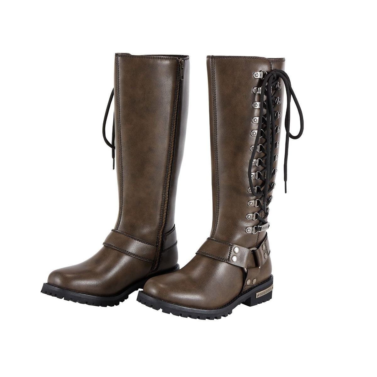Women Long Biker Boots Brown