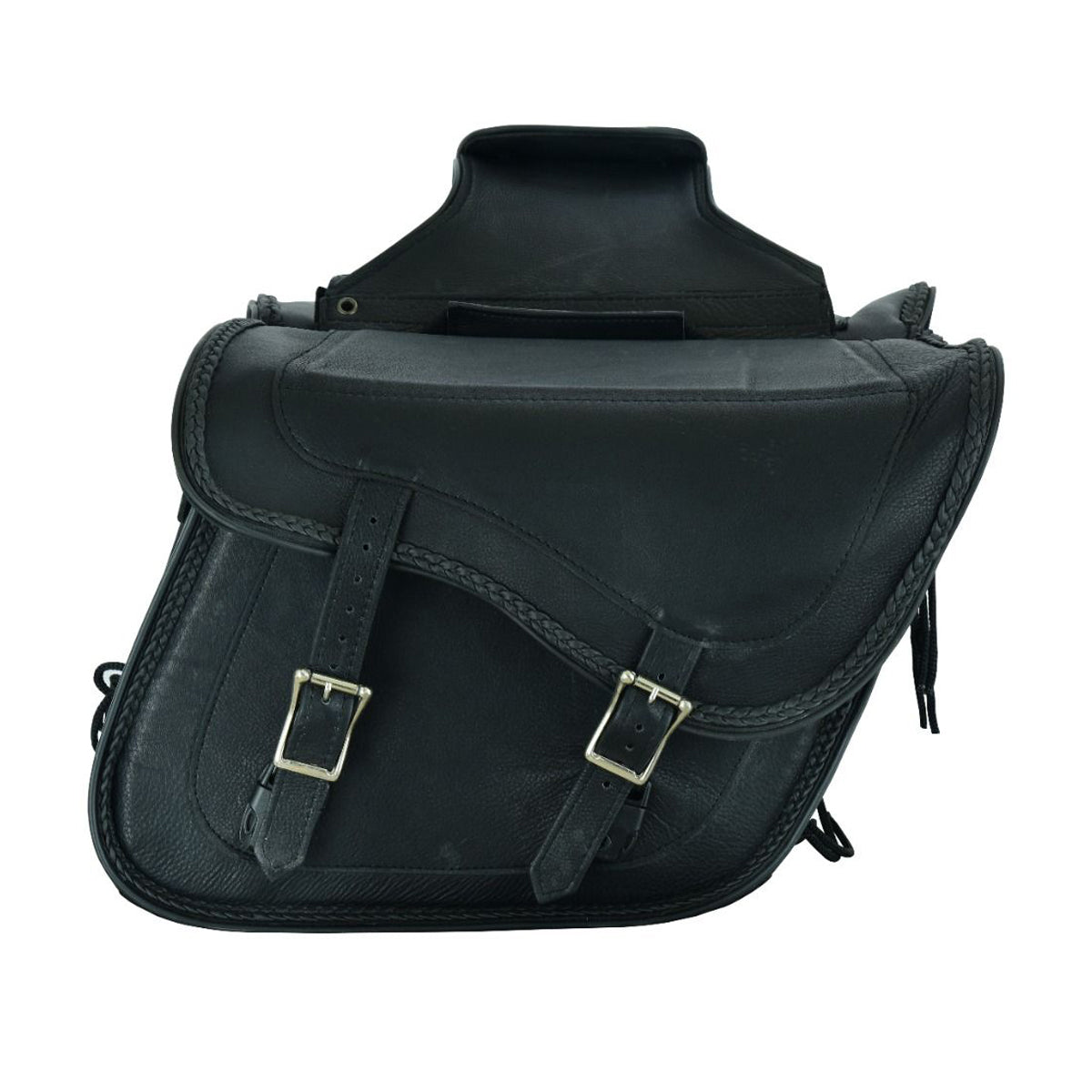 Leather Motorcycle Saddlebag Plain No-Stud, Slant