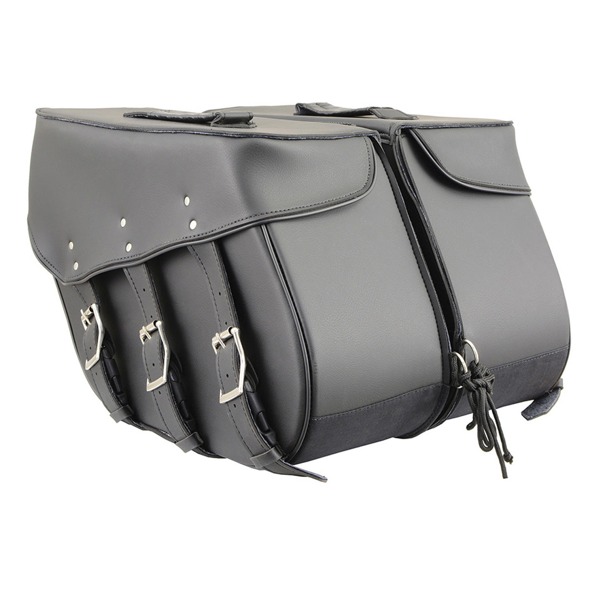 Black PVC Zip Off Large Chrome Studded Motorcycle Saddlebag