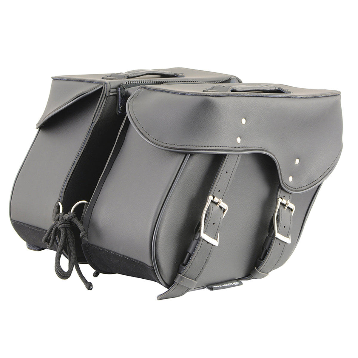 Black Zip-Off Large Double Strap PVC Throw Over Saddle Bag