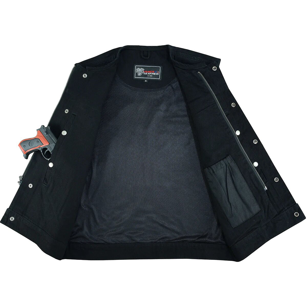Men's Black Denim Collarless Vest