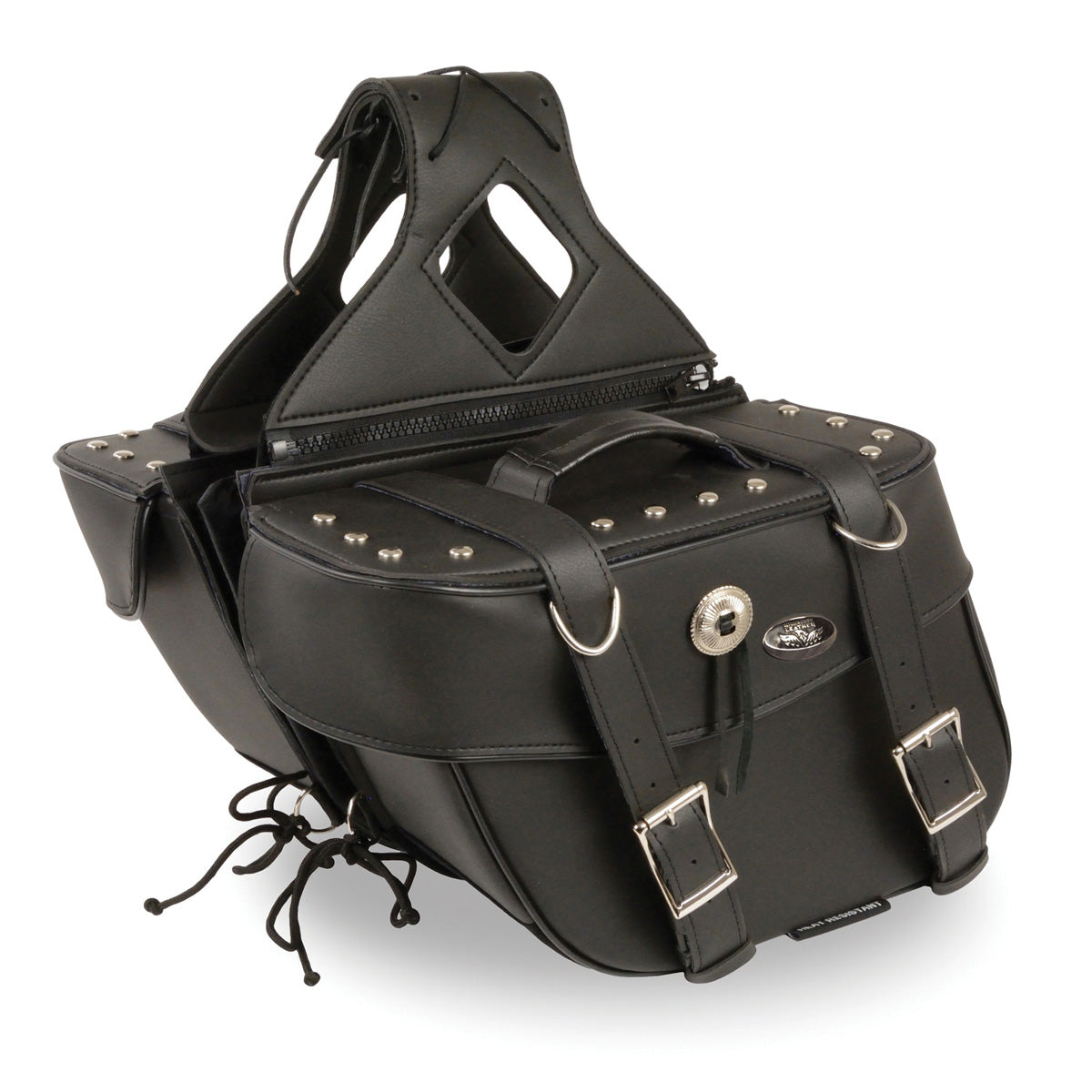 Zip-Off PVC Throw Over Saddle Bag w/ Rivets & Concho (13.5X10.5X5.5X19)