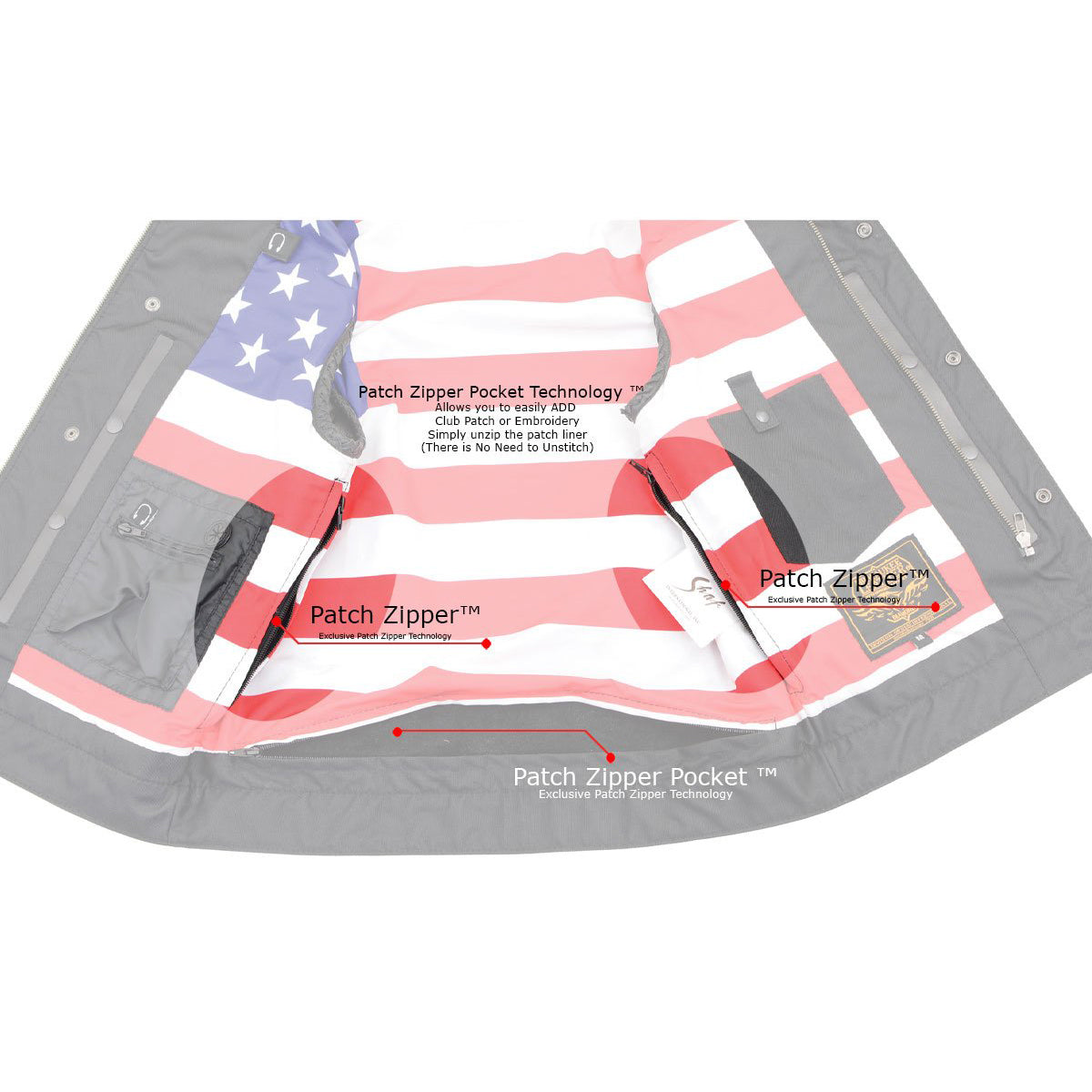 Men’s ‘Old Glory’ Black Leather Vest with Laced Arm Holes