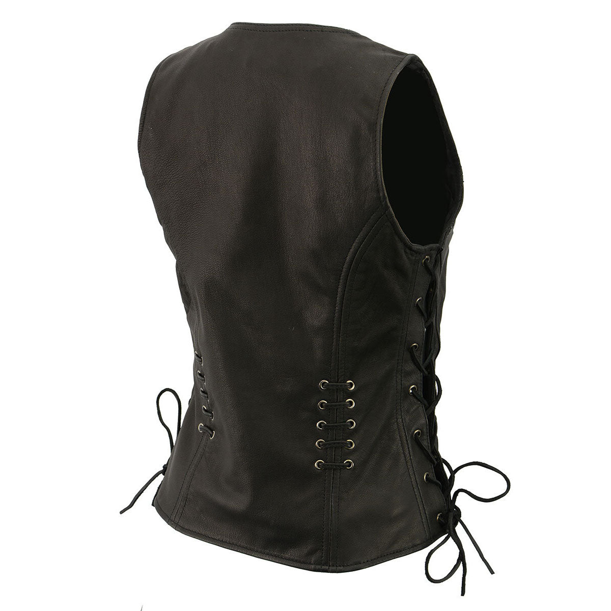 Women's Black Leather Vest with Side Laces