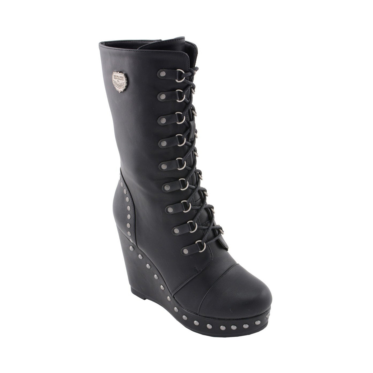 Womens Black Lace-Up Boots with Platform Wedge