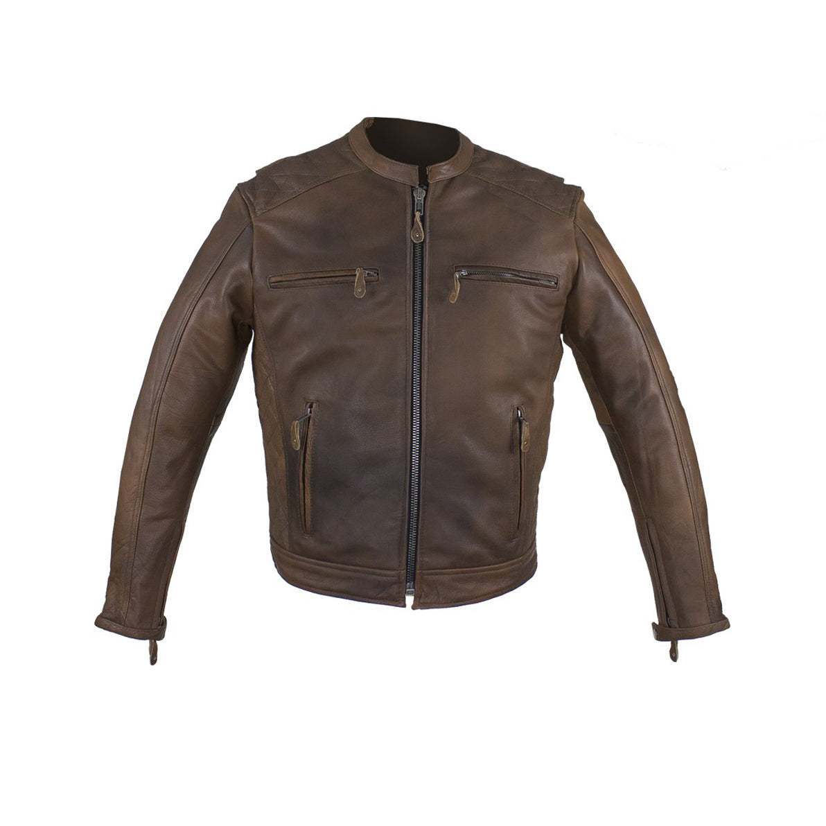 Men's Brown Naked Cowhide Leather Diamond Jacket