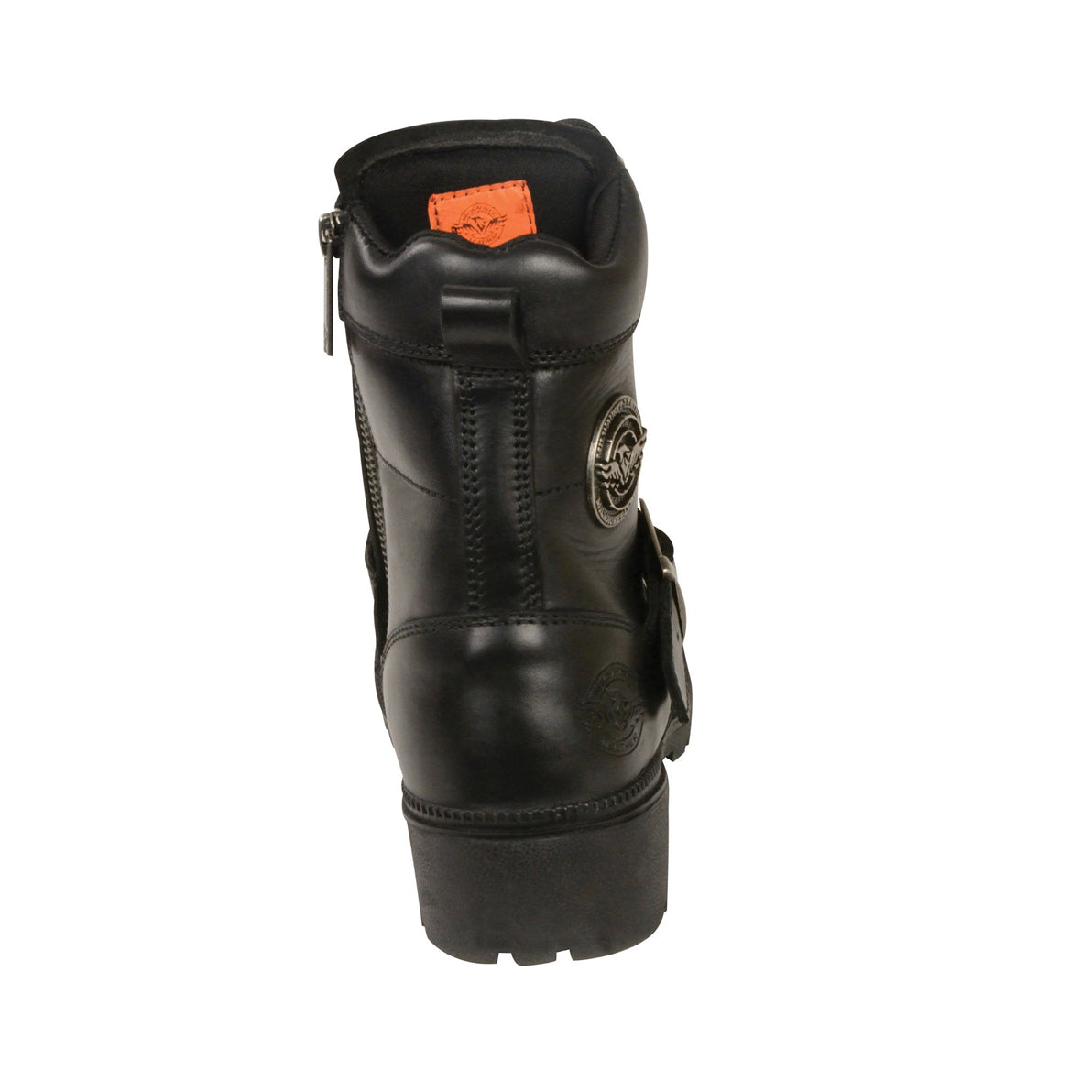 LADIES MOTORCYCLE LACE TO TOE SIDE BUCKLE LEATHER BOOT W/ PLAIN TOE