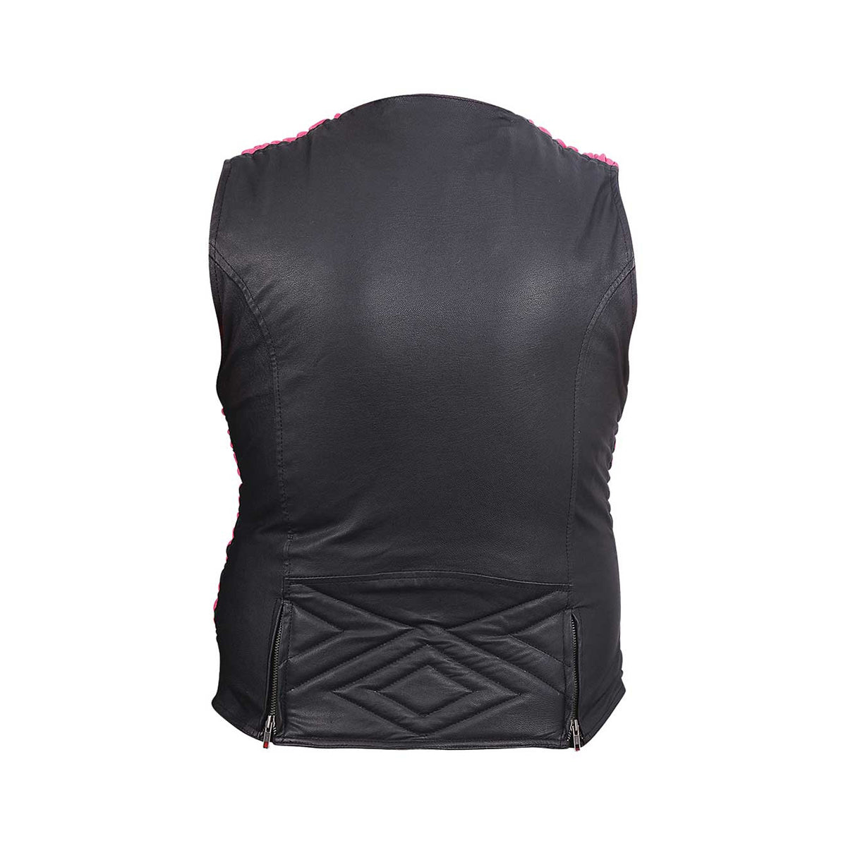 LADIES PREMIUM LEATHER VEST WITH LEATHER SCRUNCH SIDES