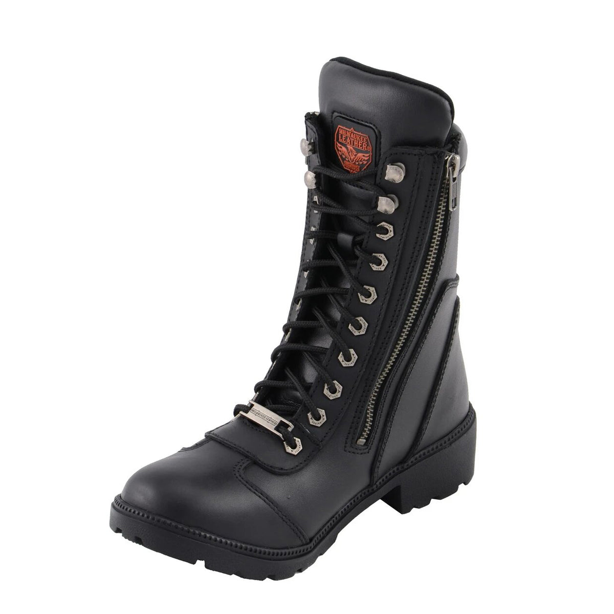 Womens Black Lace-Up Boots with Side Zipper Entry