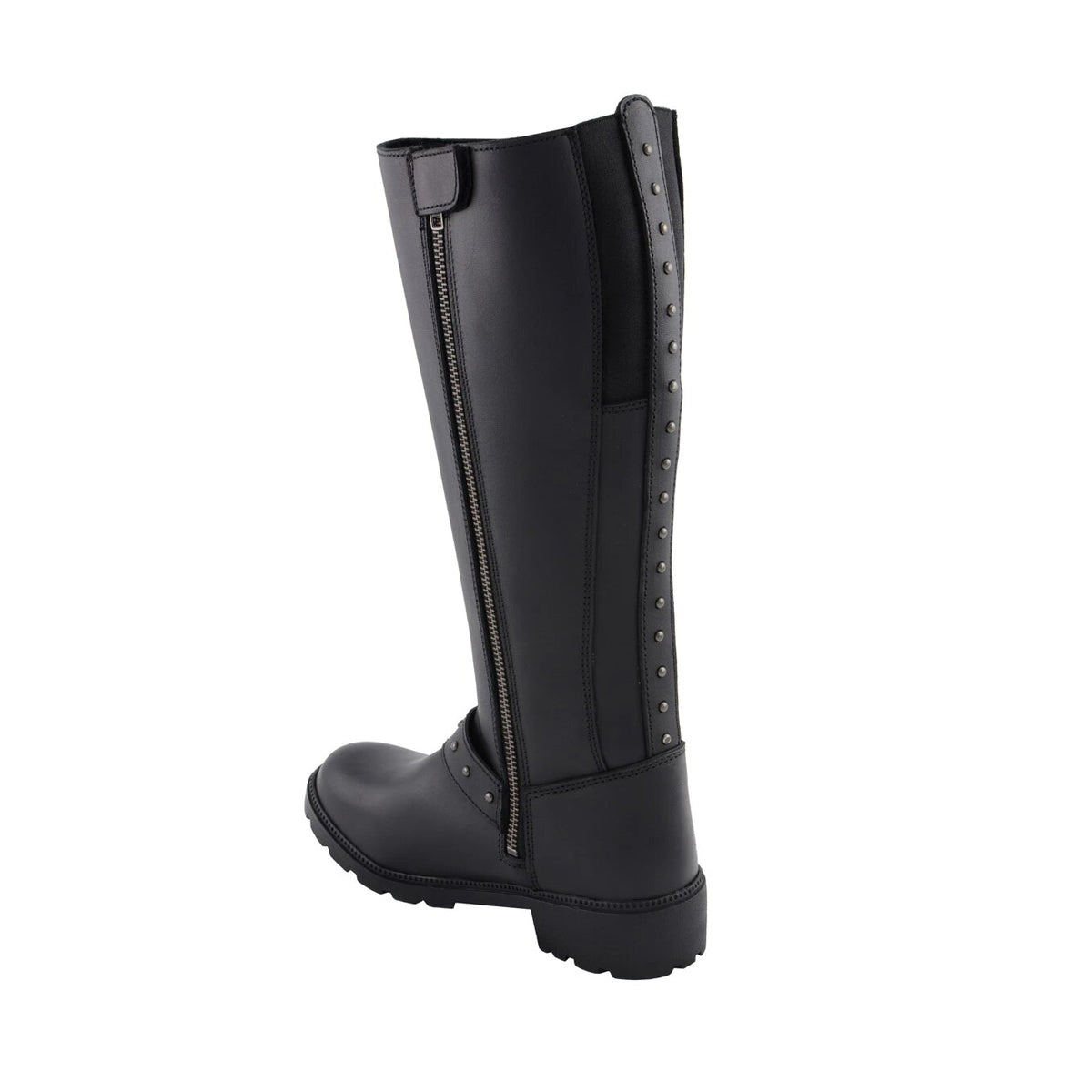 Womens Black 17 Inch Side Strap Riding Boot with Side Zipper Entry