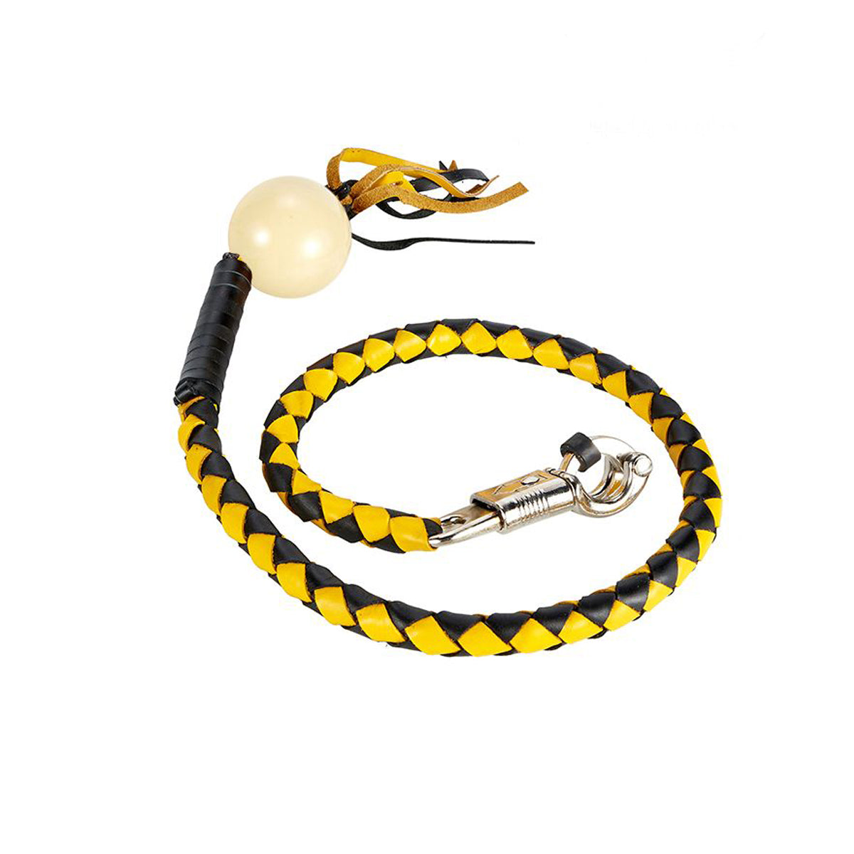 Black And Yellow Fringed Get Back Whip With White Pool Ball