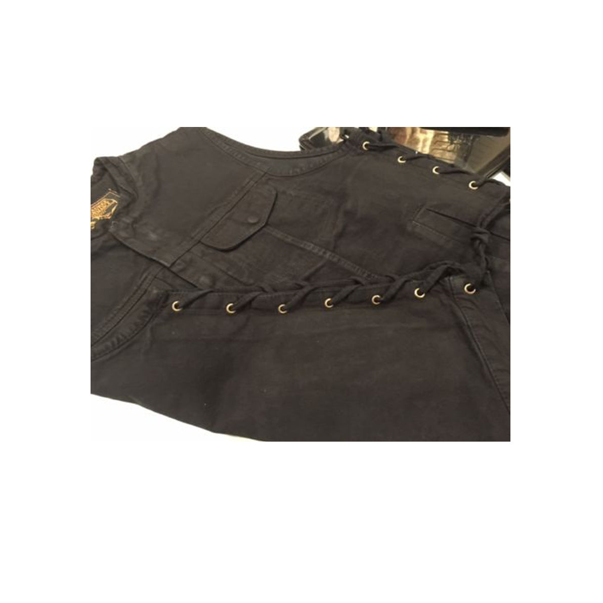 MEN’S MOTORCYCLE RIDING LIGHT WEIGHT BLK DENIM VEST WITH SIDE LACES & ZIPPER