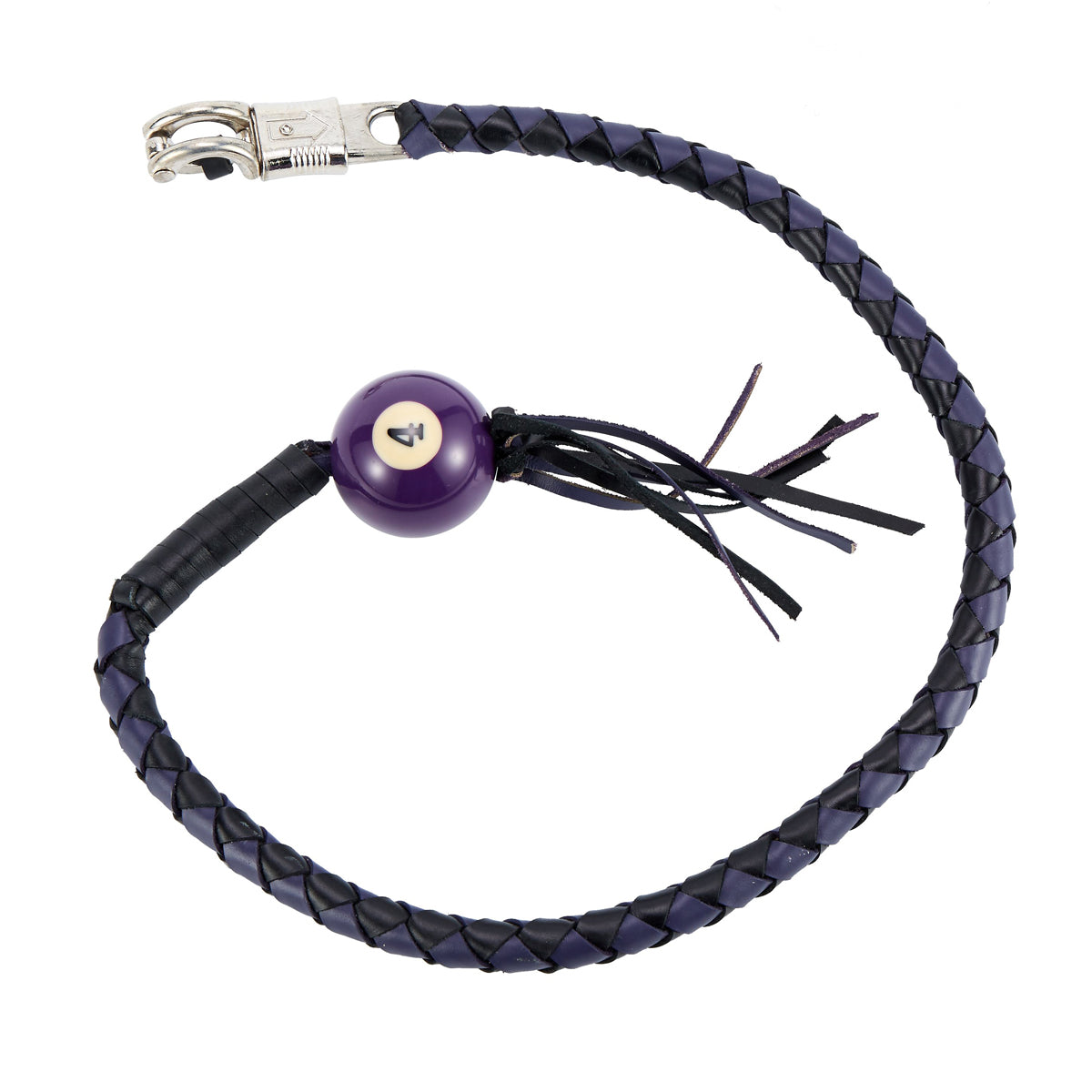 Black And Purple Fringed Get Back Whip W/ Pool Ball