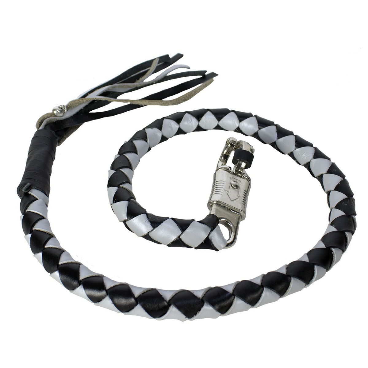Black And Silver Hand-Braided Leather Get back Whips - 2" Thick/42" Length
