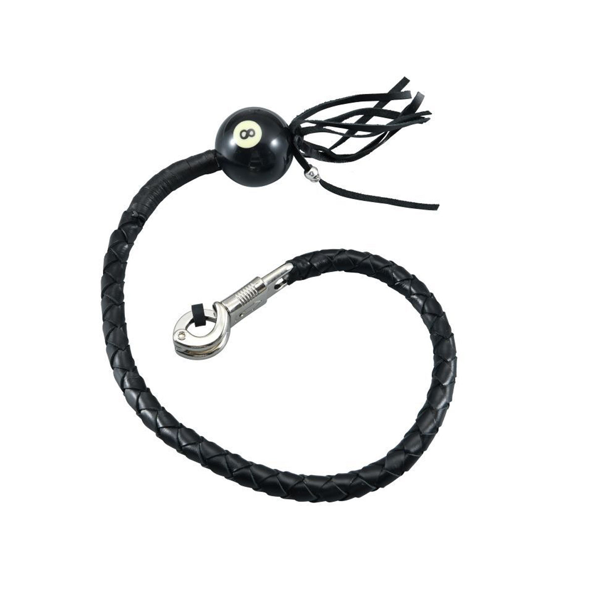 36" Long 1/2“ Diameter All Black Motorcycle Get Back Whip with NO. 8 Pool Ball
