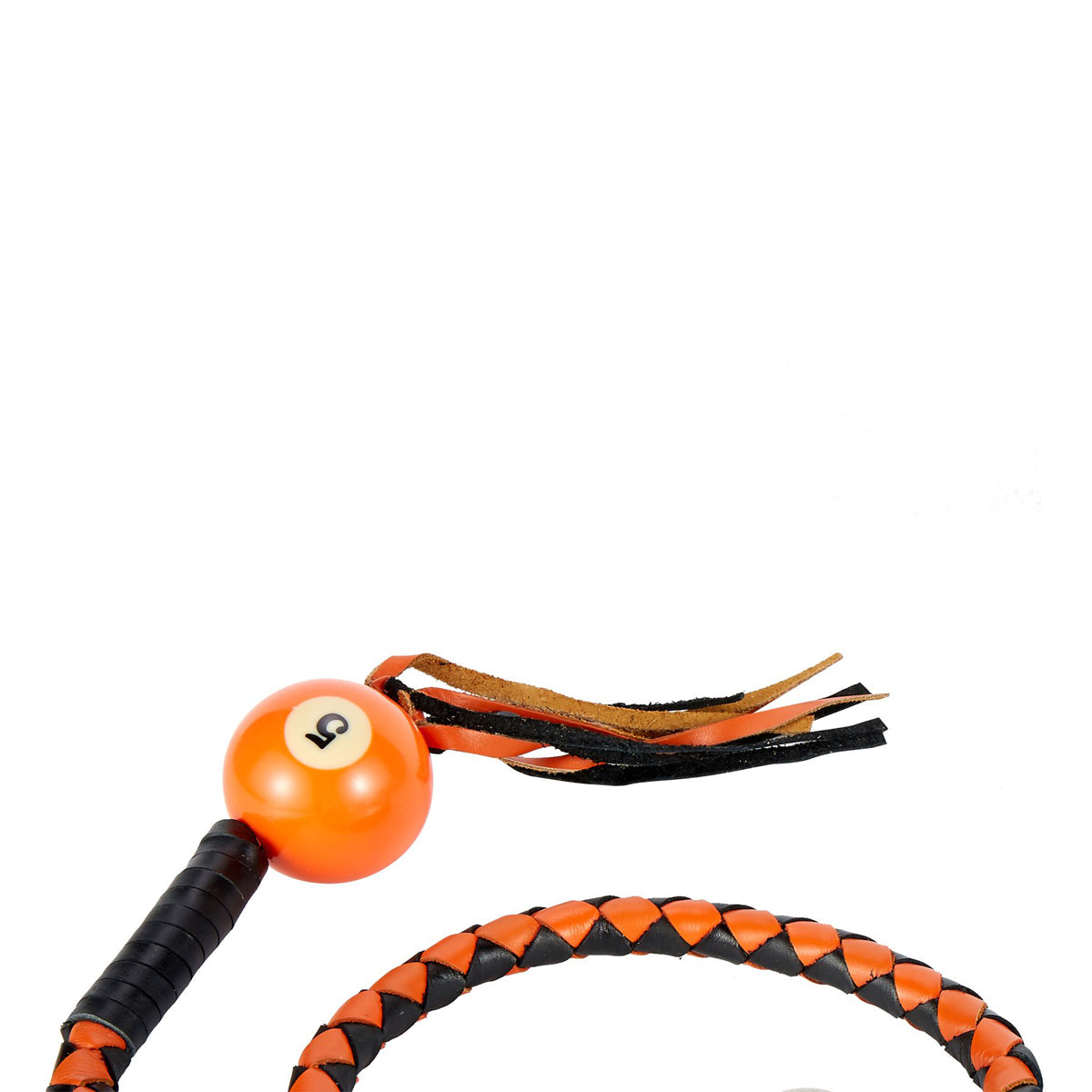 Black And Orange Fringed Get Back Whip W/ Pool Ball