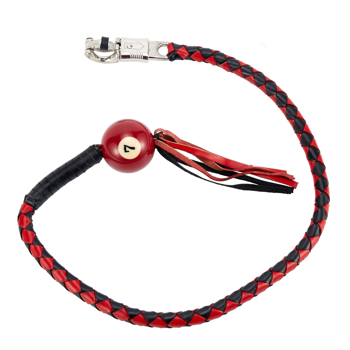 Black And Red Fringed Get Back Whip W/ Pool Ball