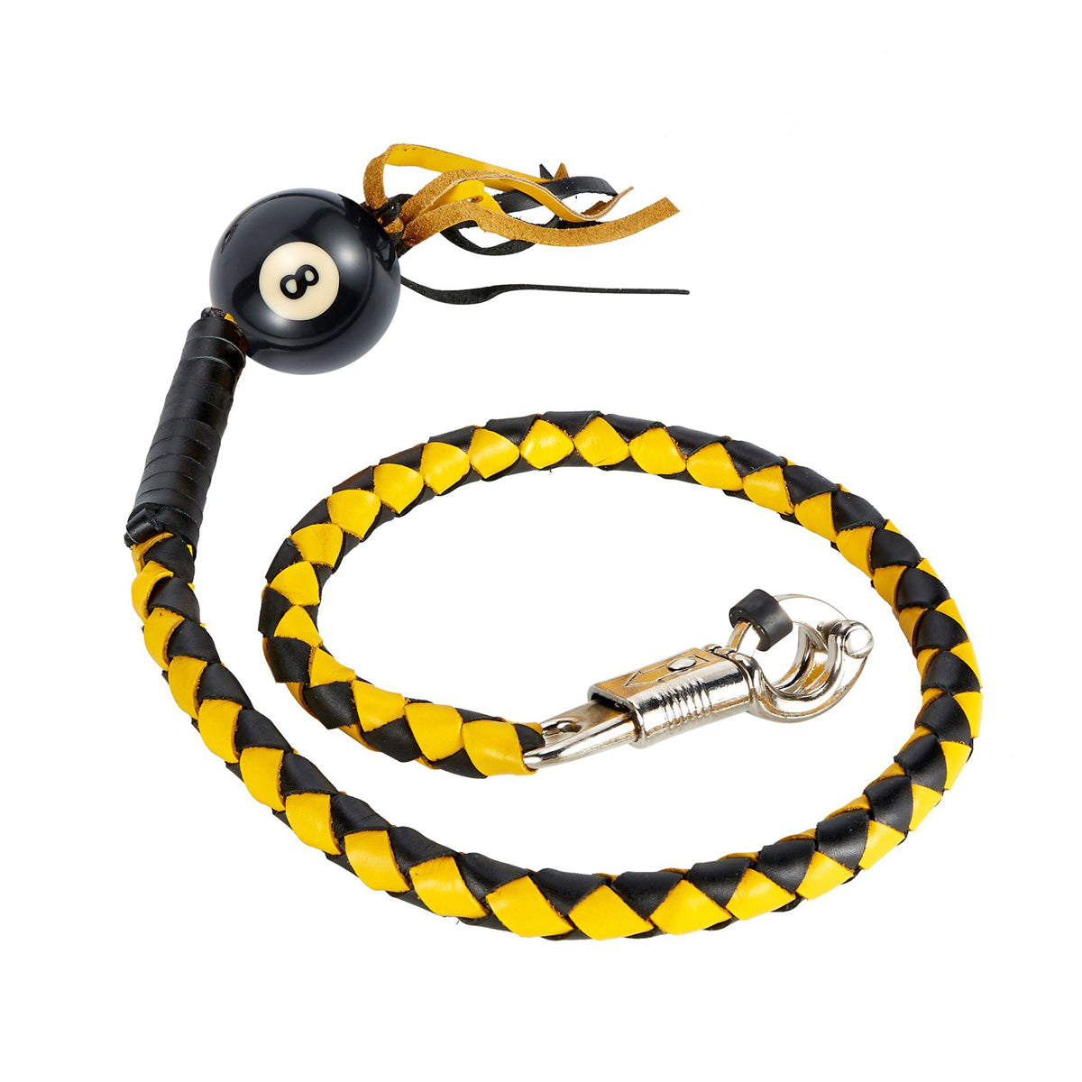 Black And Yellow Fringed Get Back Whip With Pool Black Ball 8