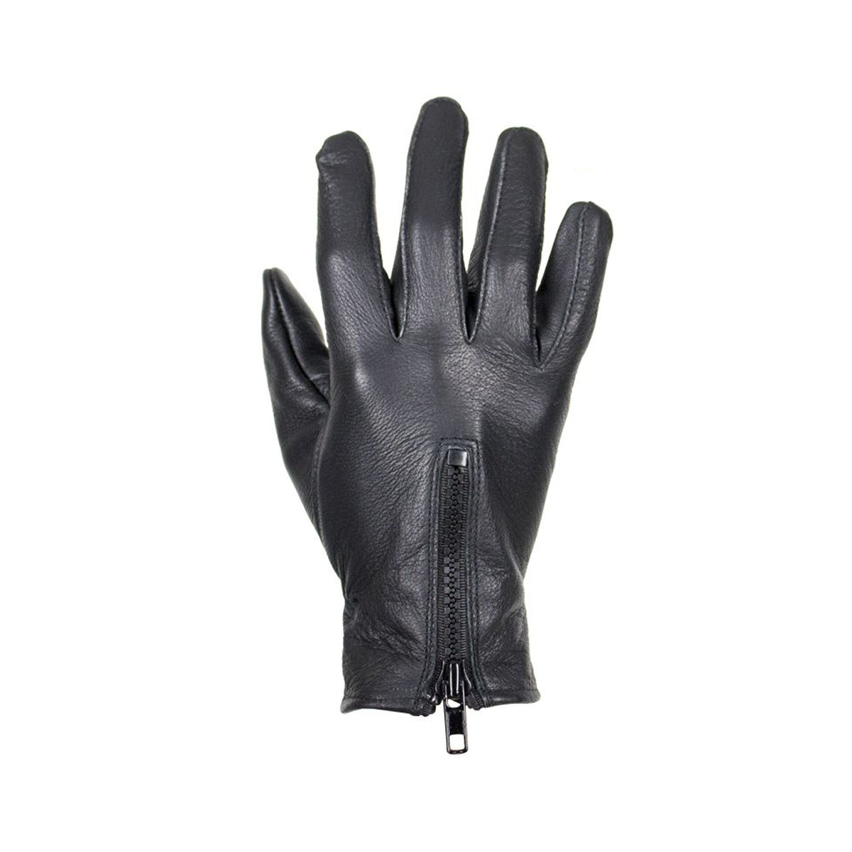 Ladies Deer Skin Leather Gloves W/ Zipper - Black