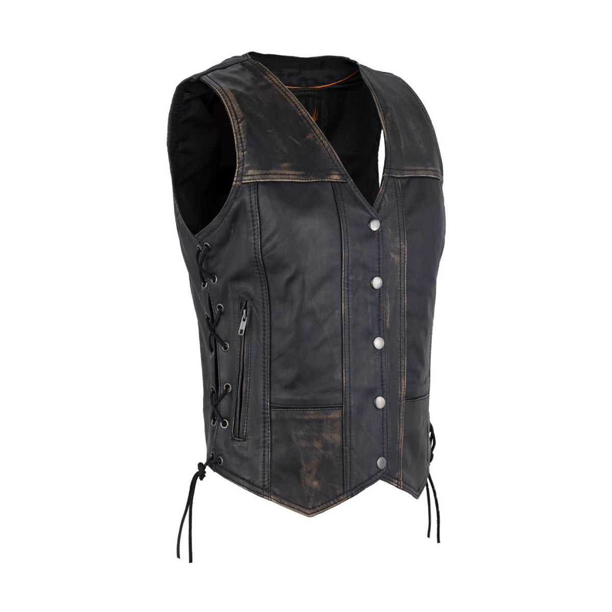 Milwaukee Riders Womens Distressed Brown Naked Cowhide Leather Vest