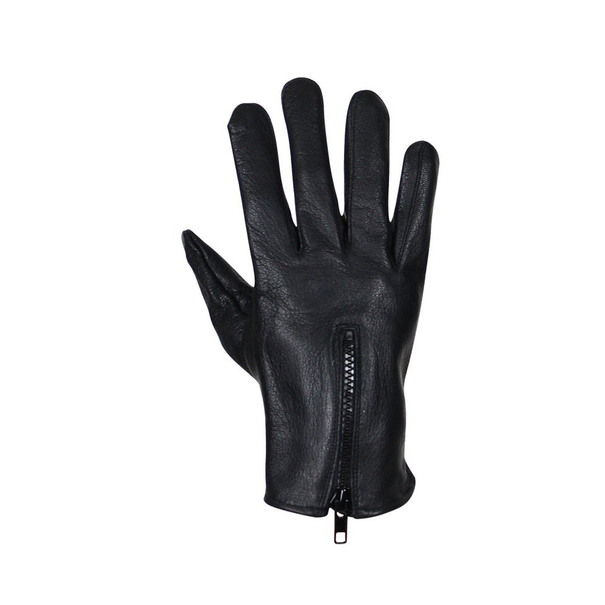 Deer Skin Leather Gloves W/ Zipper - Black