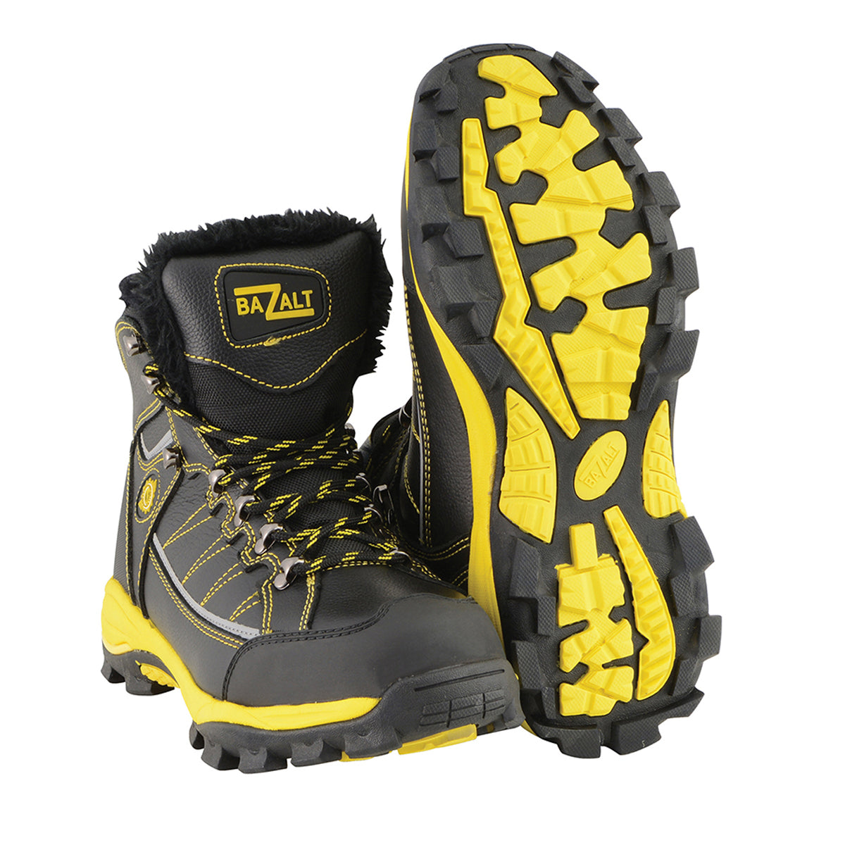 Men’s Black & Yellow Water & Frost Proof Leather Boots w/ Fur Lining