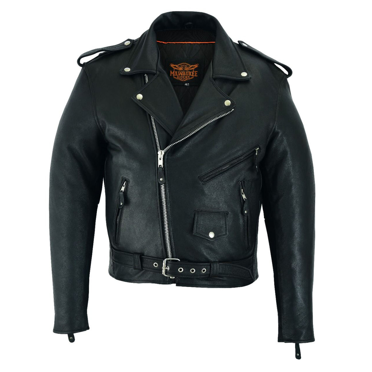 Classic Biker Police Motorcycle MC Jacket Concealed Gun Pockets Naked Cowhide Leather Heavy Duty