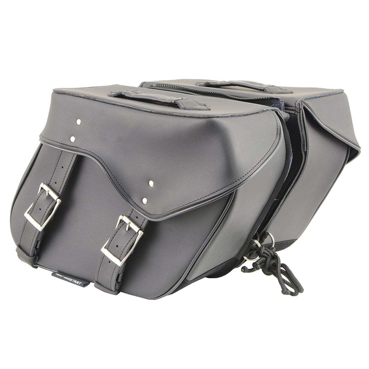 Black Zip-Off Large Double Strap PVC Throw Over Saddle Bag