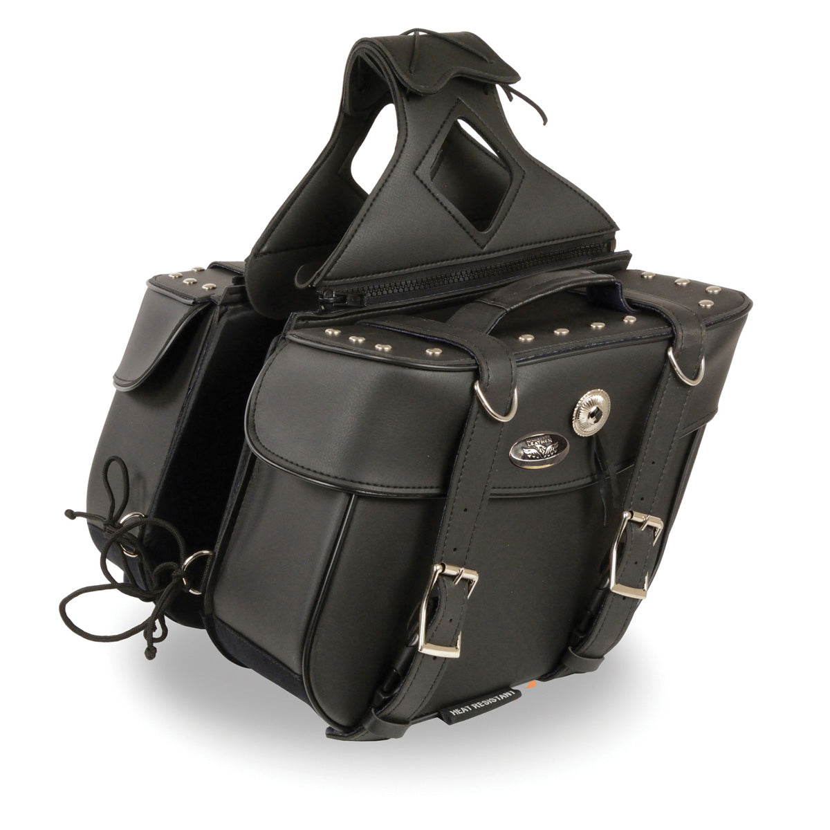Zip-Off PVC Throw Over Saddle Bag w/ Rivets & Concho (13.5X10.5X5.5X19)