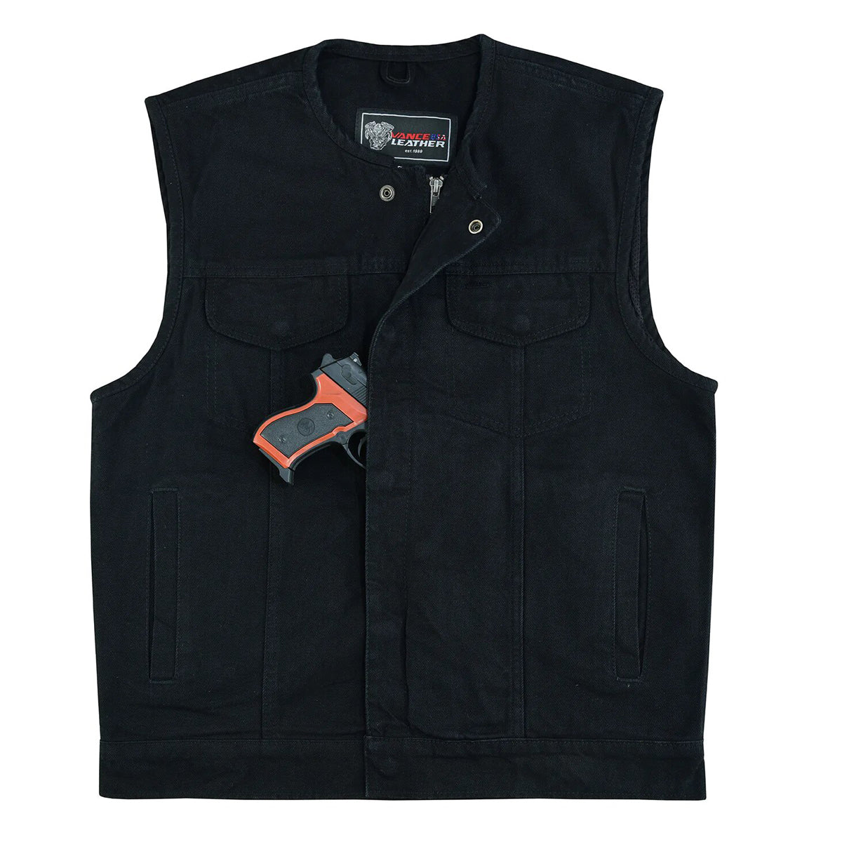 Men's Black Denim Collarless Vest