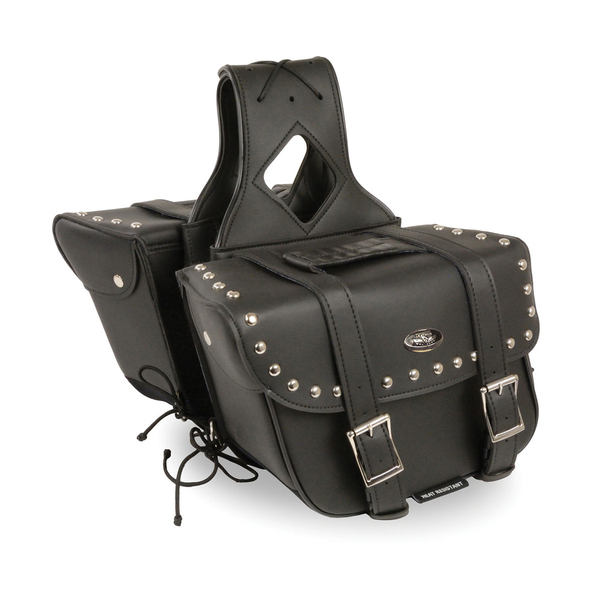 Medium Zip-Off PVC Slanted Throw Over Studded Saddle Bag(12X9X5X18)